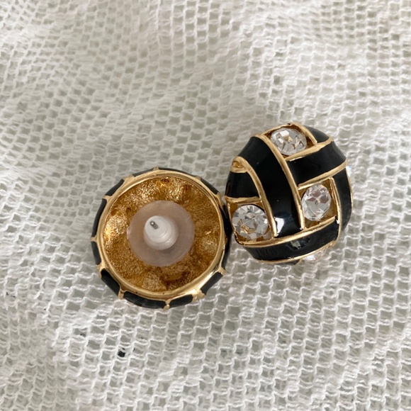 Vintage Vendome Black Enamel and Crystal Earrings - Picture 4 of 5